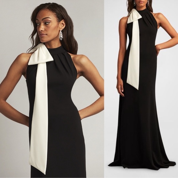 NWOT TADASHI SHOJI Bow Detail Black Sleeveless Gown Sz XS